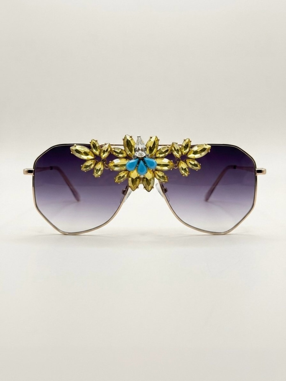 Embellished Purple Gradient Shield Sunglasses - Gold Accent